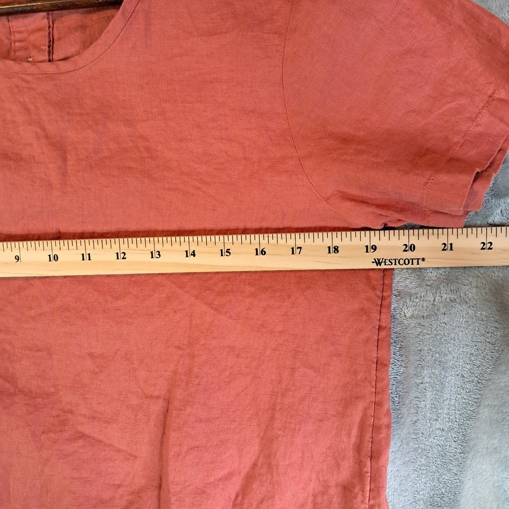 Rachel Zoe Top M Terracotta Coral Rose 100% Linen Front Tie Short Sleeve Blouse - Picture 5 of 6